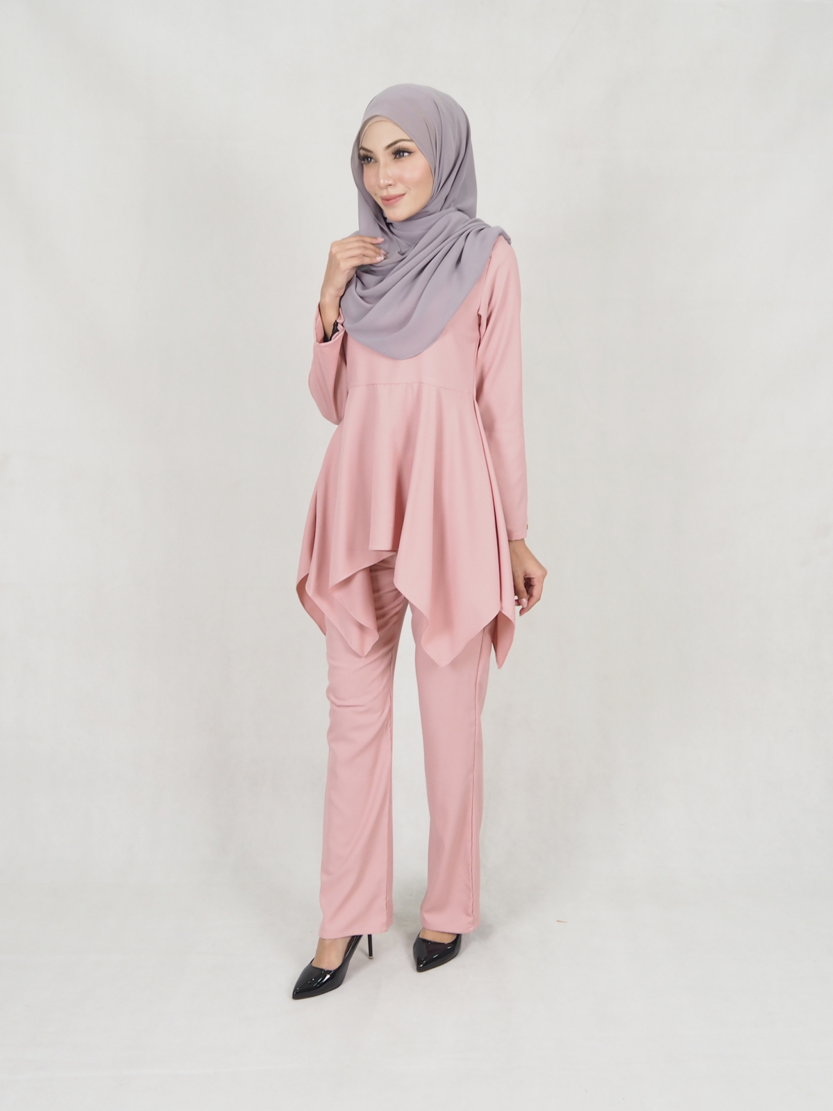 SW5351 PLUS SIZE BLOUSE & PANTS SET DUSTY PINK