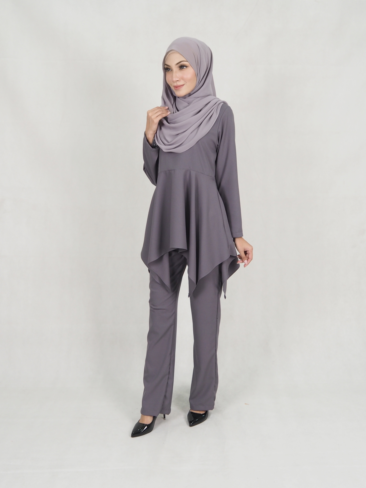 SW5351 PLUS SIZE BLOUSE & PANTS SET GREY