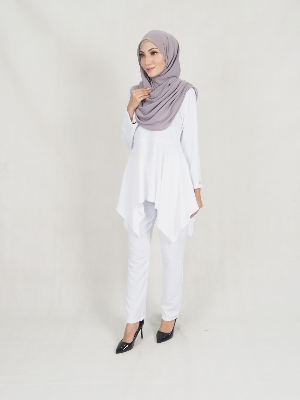 SW5351 PLUS SIZE BLOUSE & PANTS SET WHITE