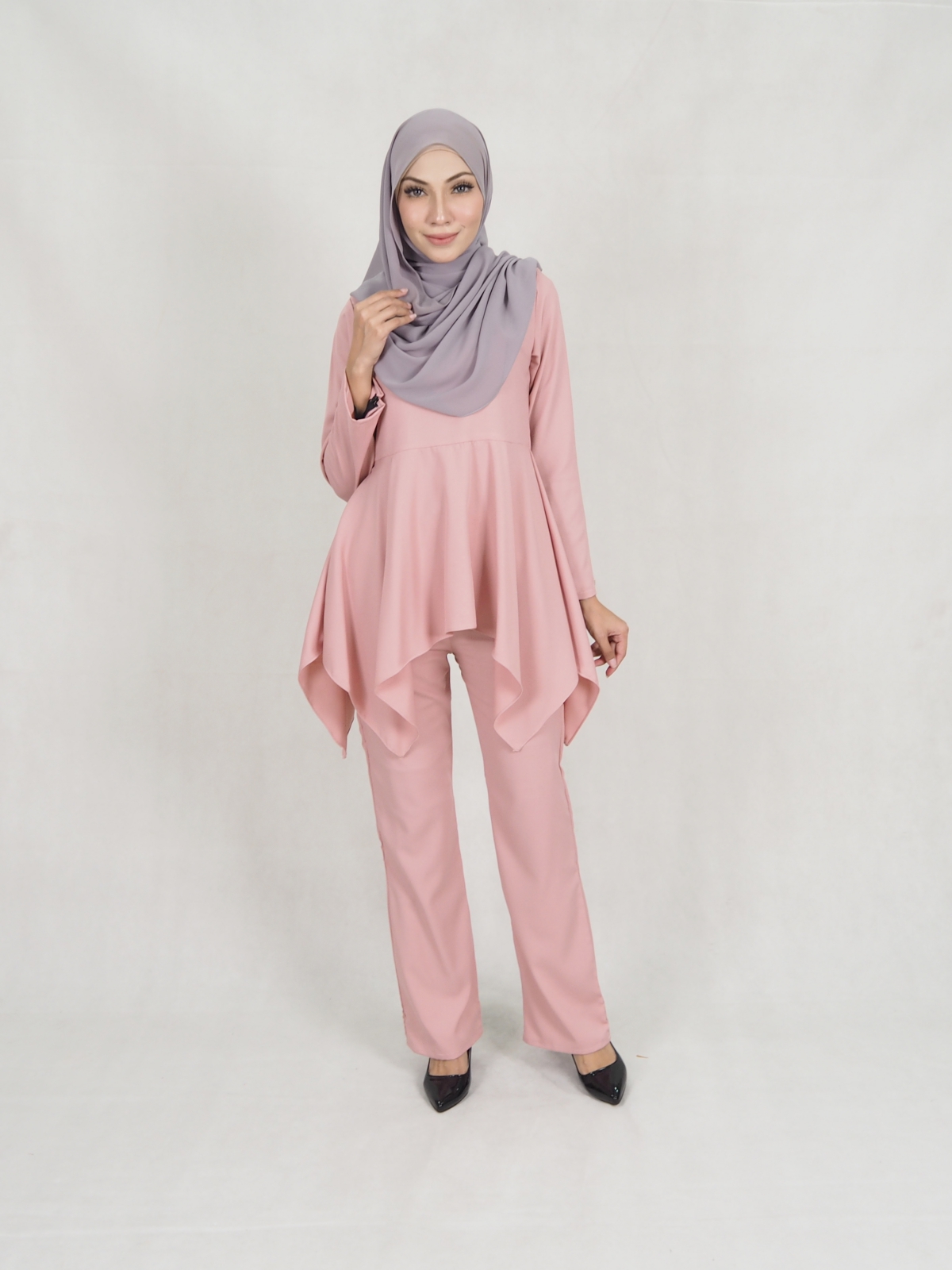 SW5351 PLUS SIZE BLOUSE & PANTS SET DUSTY PINK