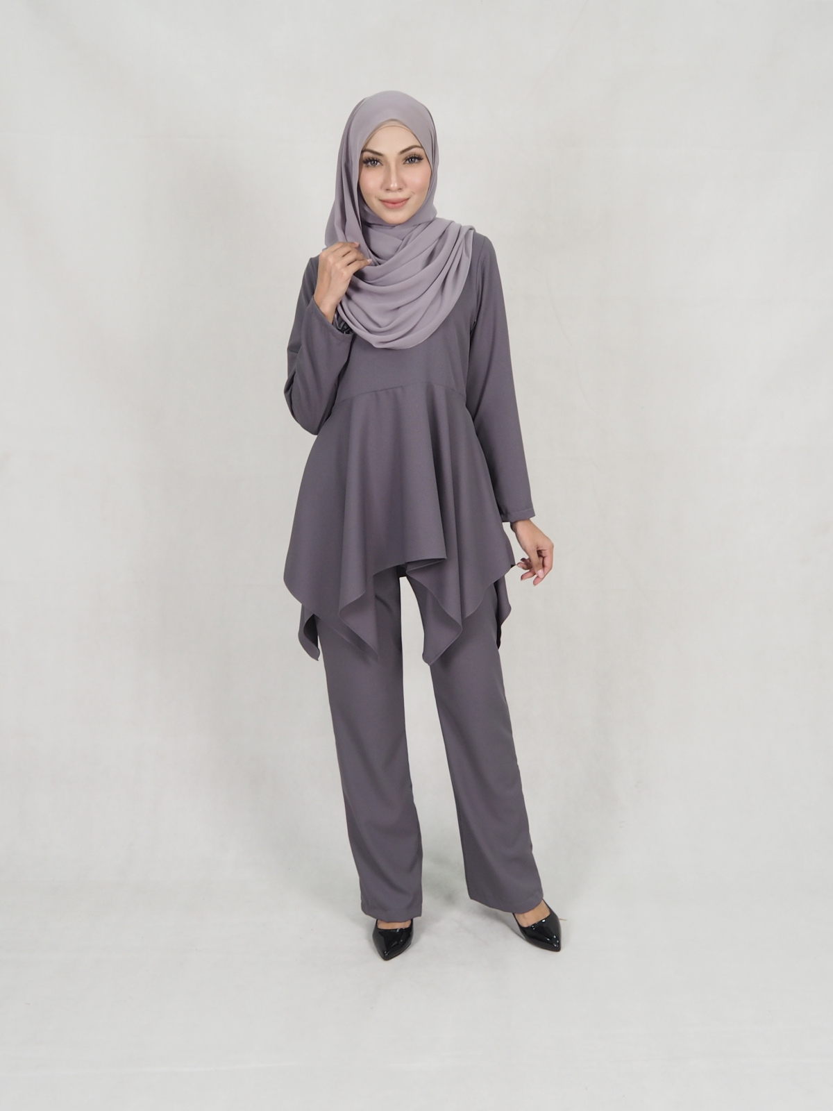 SW5351 PLUS SIZE BLOUSE & PANTS SET GREY