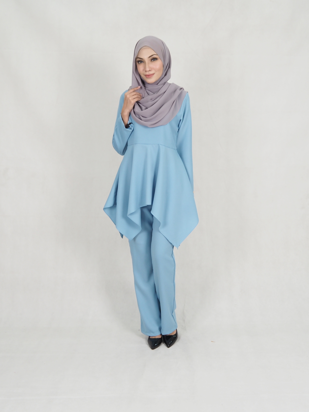 SW5351 PLUS SIZE BLOUSE & PANTS SET LIGHT BLUE