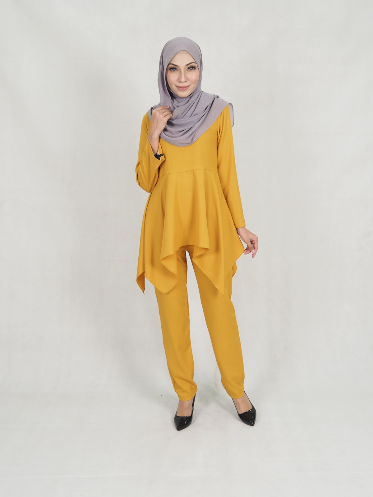 SW5351 PLUS SIZE BLOUSE & PANTS SET MUSTARD