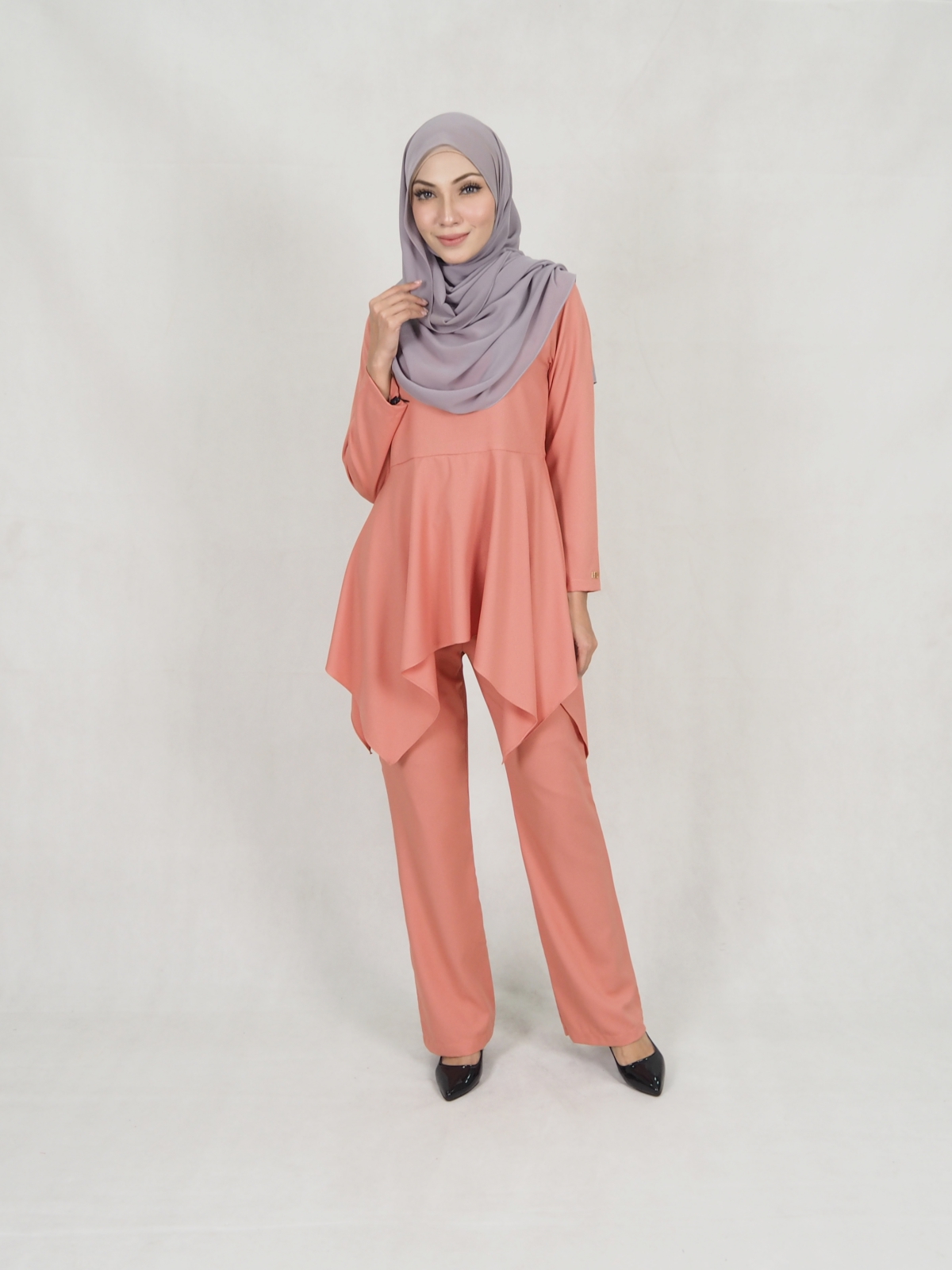SW5351 PLUS SIZE BLOUSE & PANTS SET PEACH