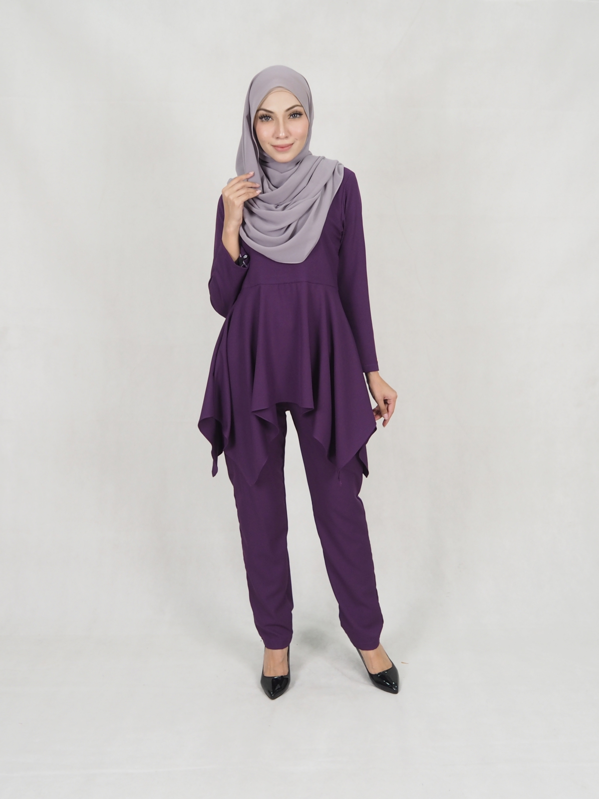 SW5351 PLUS SIZE BLOUSE & PANTS SET PURPLE