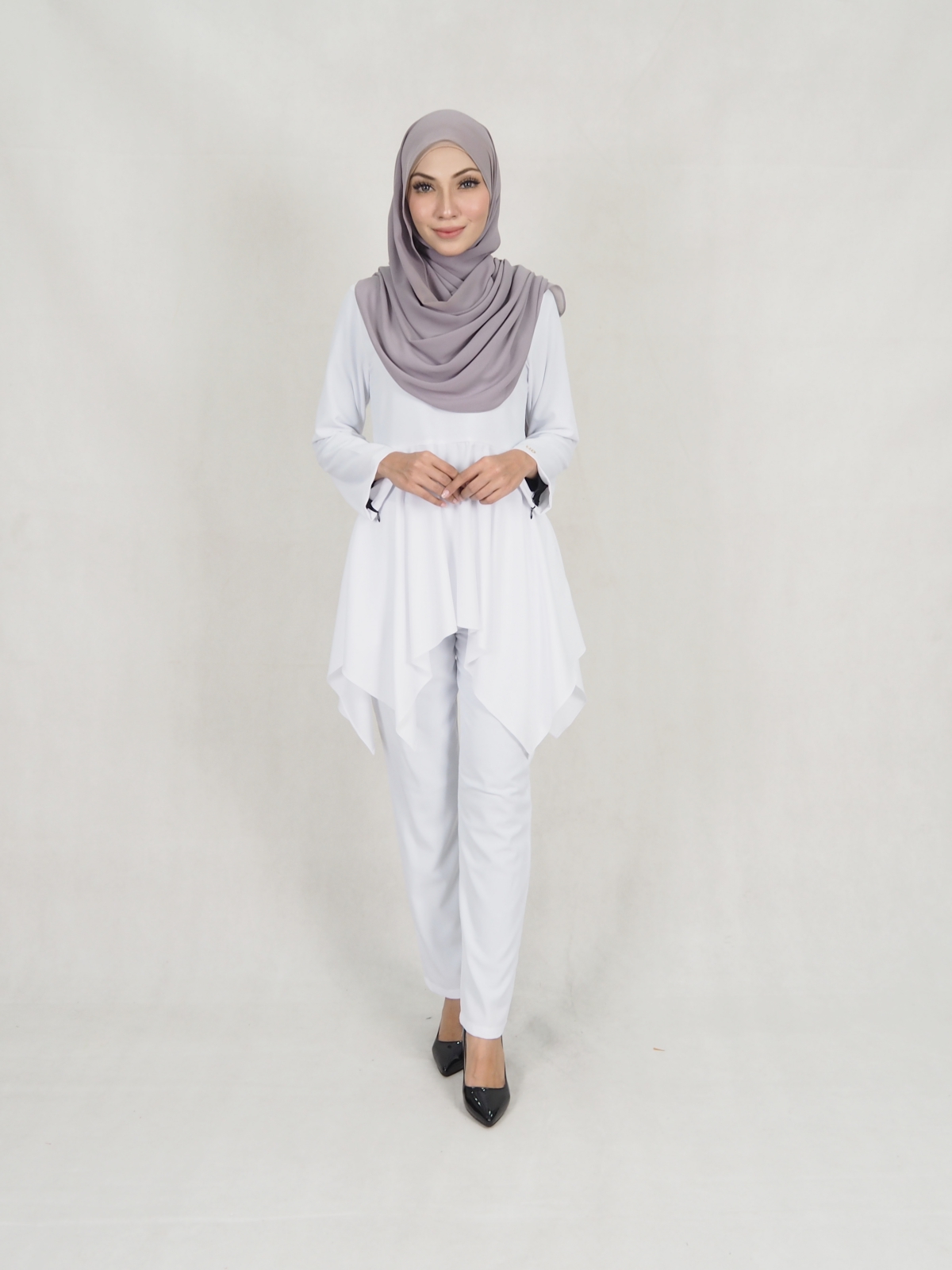 SW5351 PLUS SIZE BLOUSE & PANTS SET WHITE