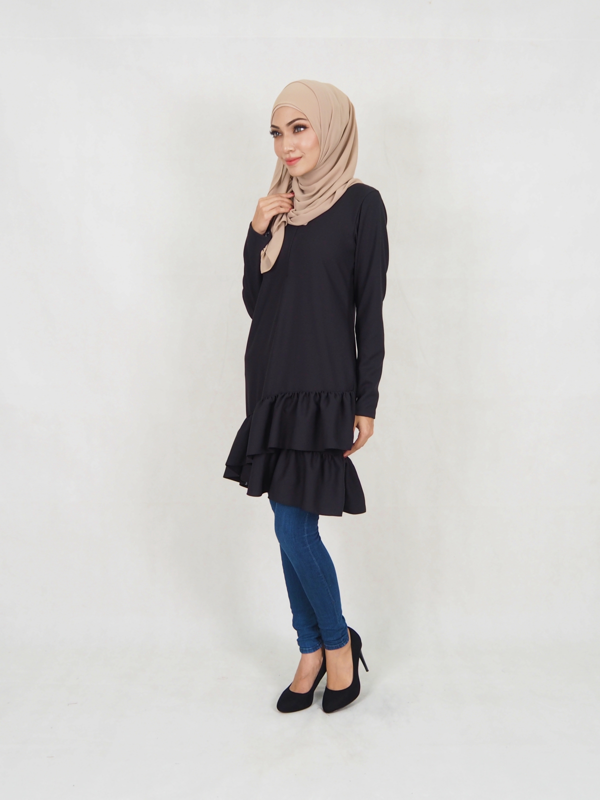 SW5354 PLUS SIZE PEPLUM BLOUSE BLACK