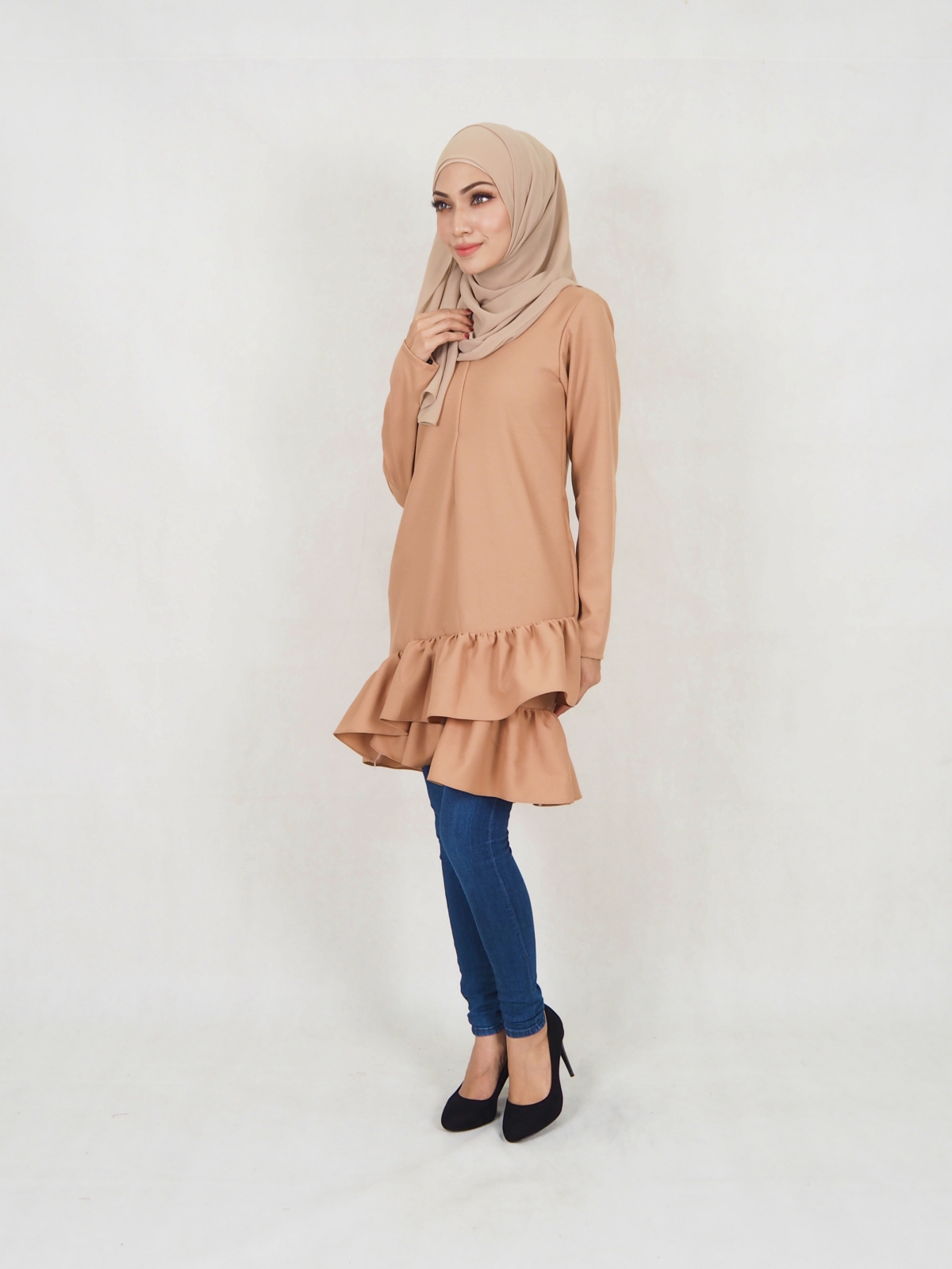 SW5354 PLUS SIZE PEPLUM BLOUSE BROWN