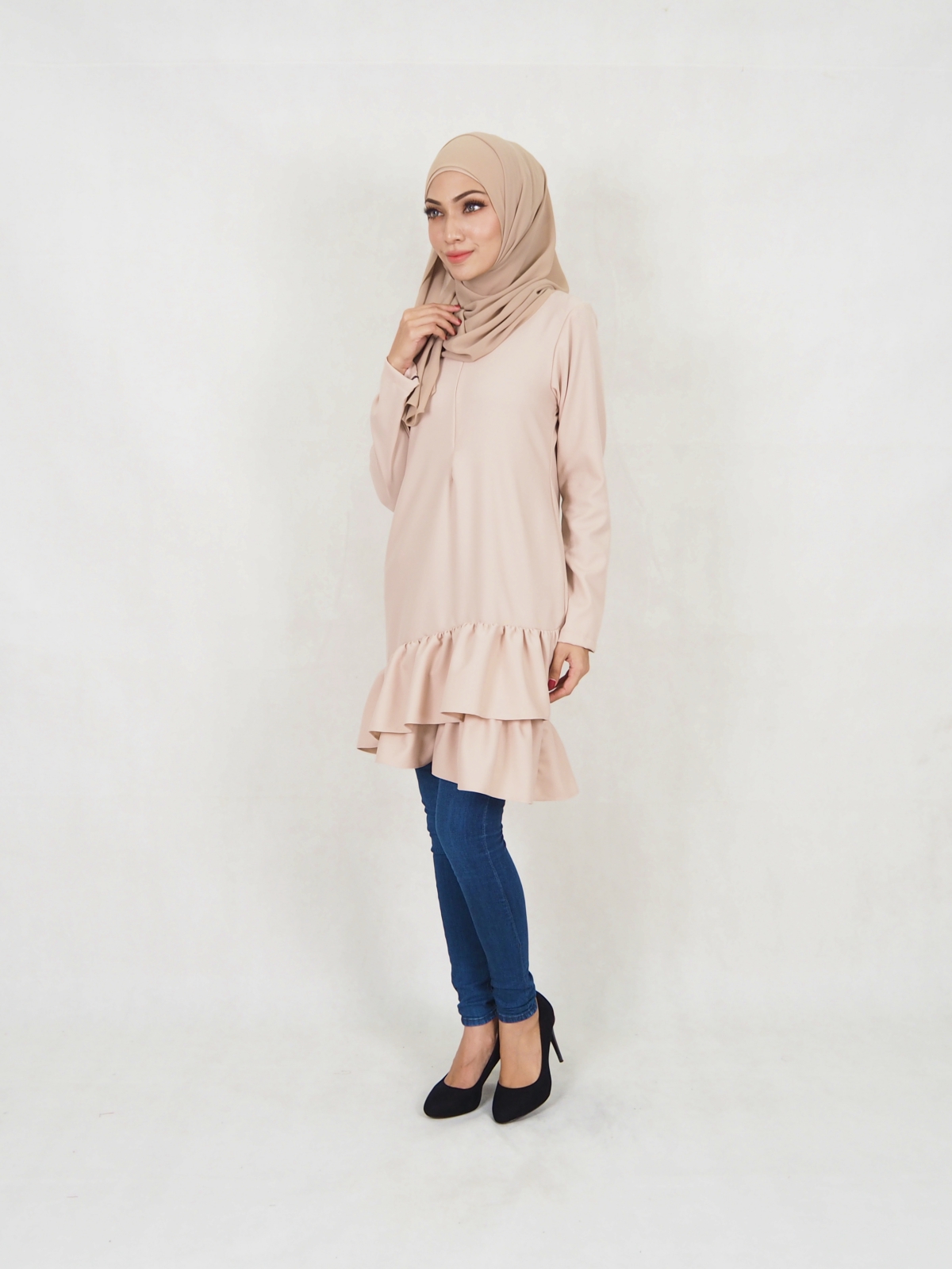 SW5354 PLUS SIZE PEPLUM BLOUSE CREAM