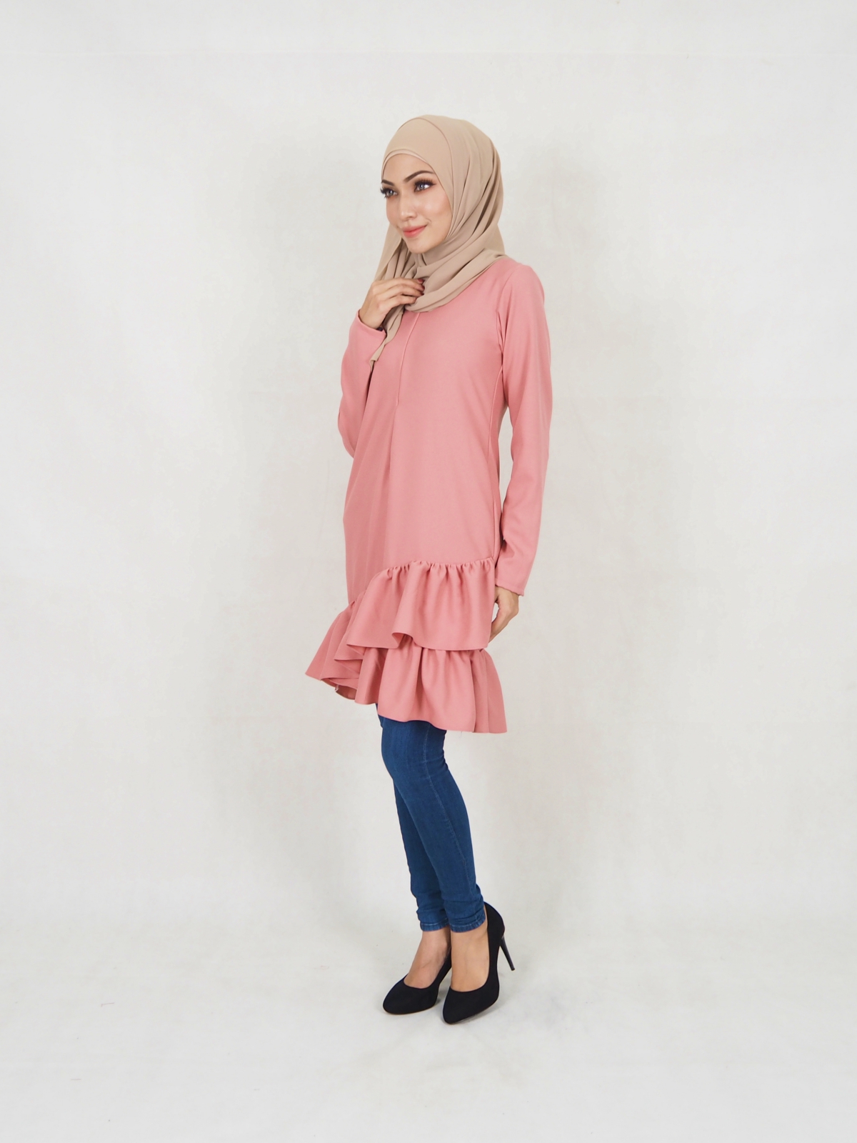 SW5354 PLUS SIZE PEPLUM BLOUSE DUSTY PINK