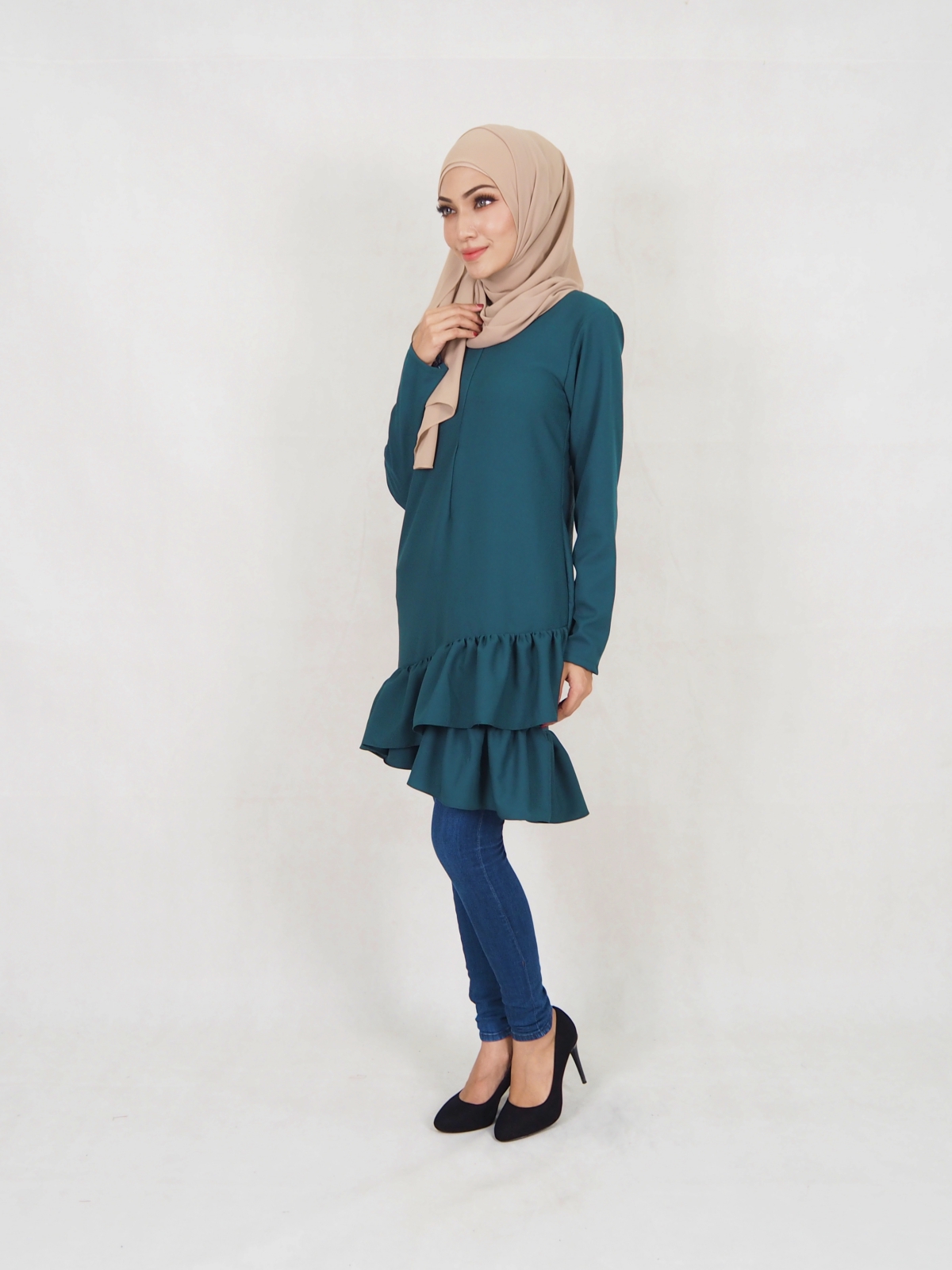 SW5354 PLUS SIZE PEPLUM BLOUSE EMERALD GREEN