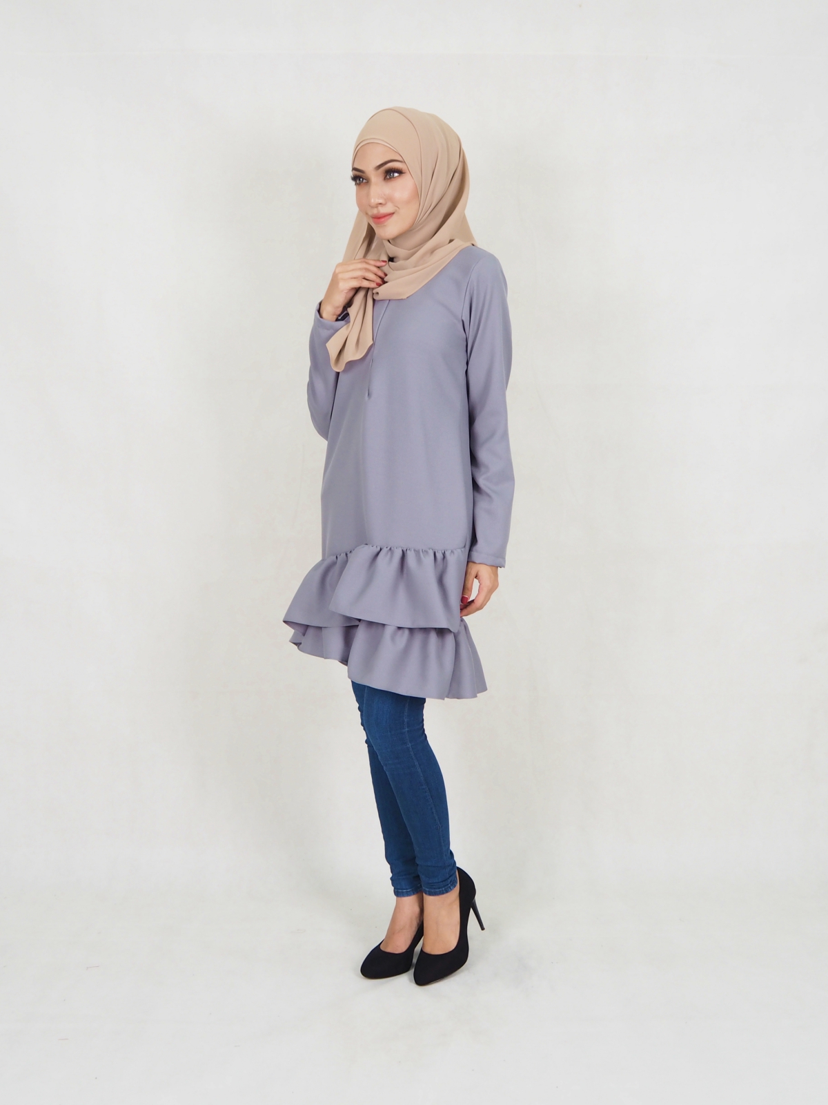 SW5354 PLUS SIZE PEPLUM BLOUSE GREY