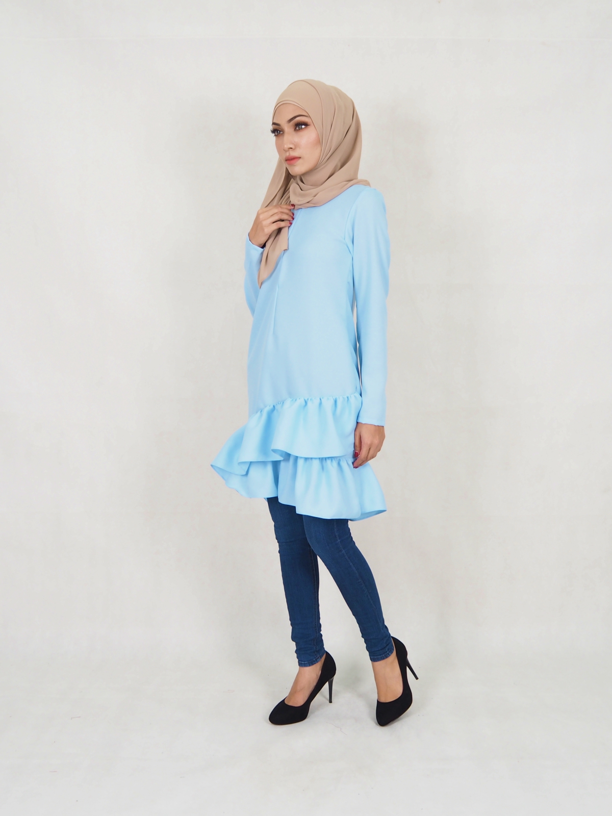 SW5354 PLUS SIZE PEPLUM BLOUSE LIGHT BLUE