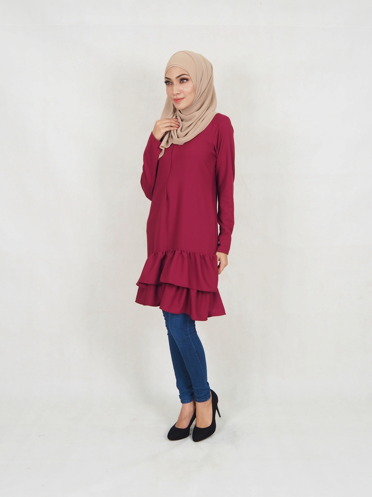 SW5354 PLUS SIZE PEPLUM BLOUSE MAROON