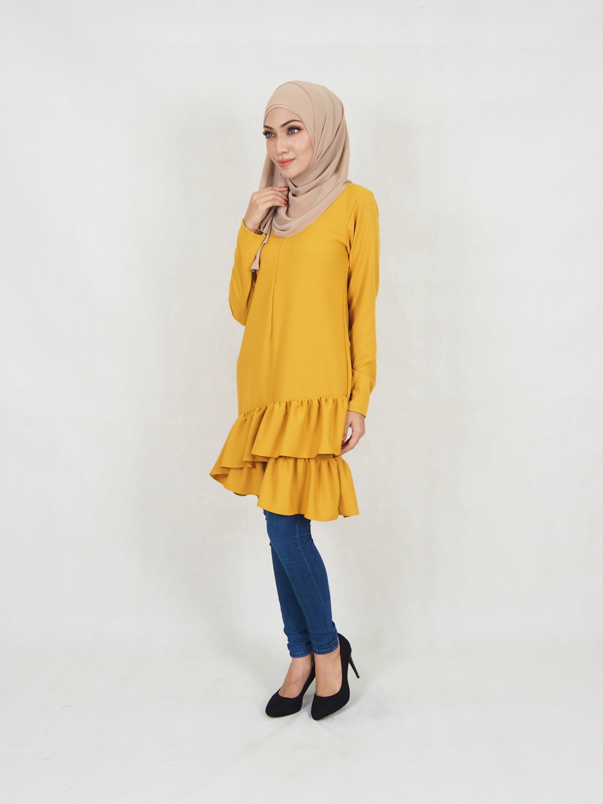 SW5354 PLUS SIZE PEPLUM BLOUSE MUSTARD