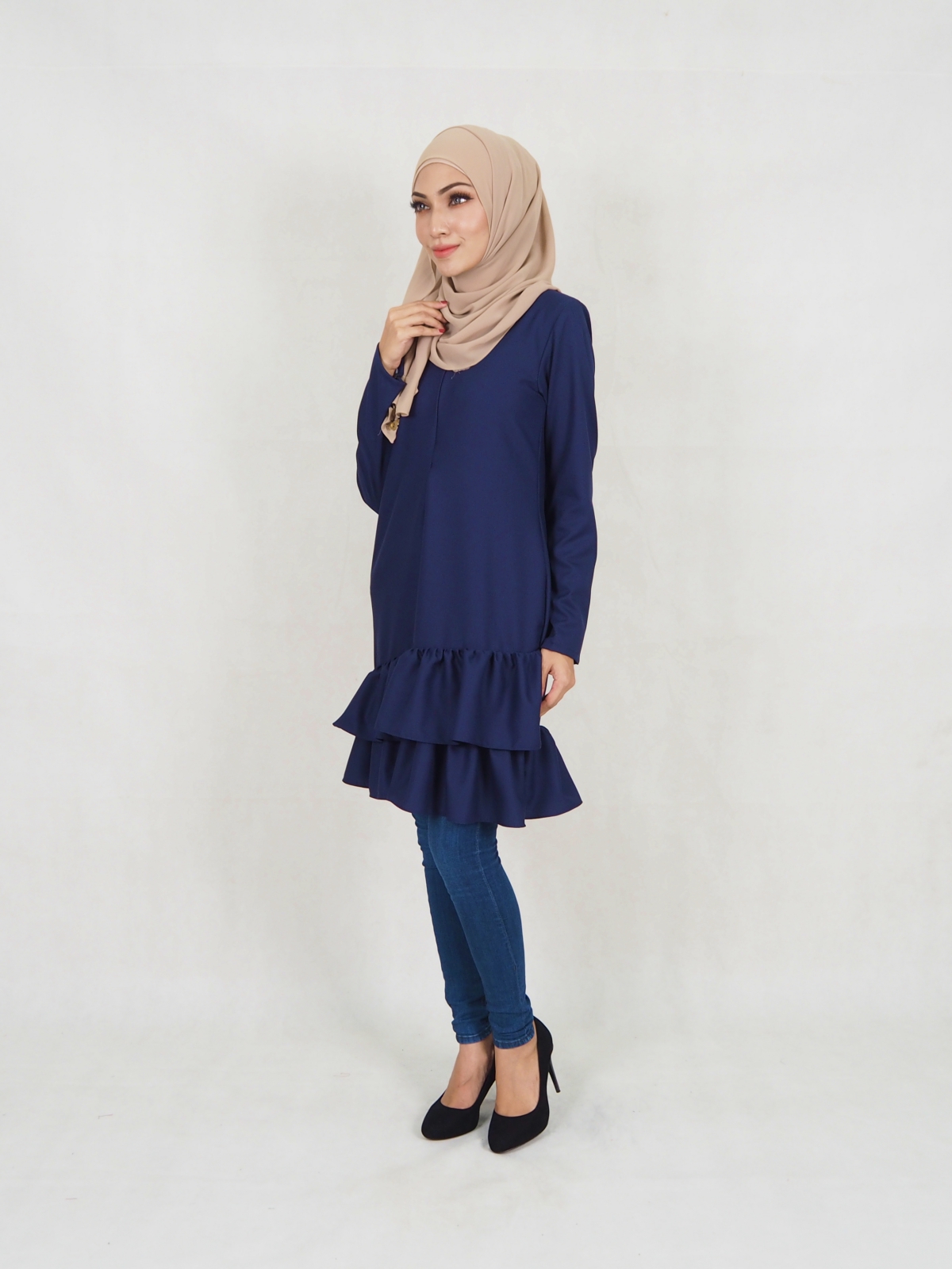 SW5354 PLUS SIZE PEPLUM BLOUSE NAVY BLUE
