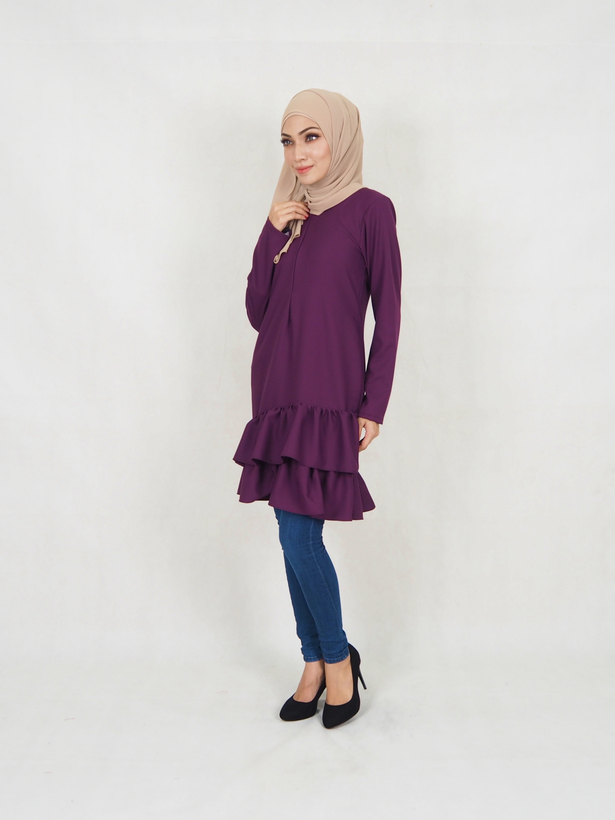 SW5354 PLUS SIZE PEPLUM BLOUSE PURPLE