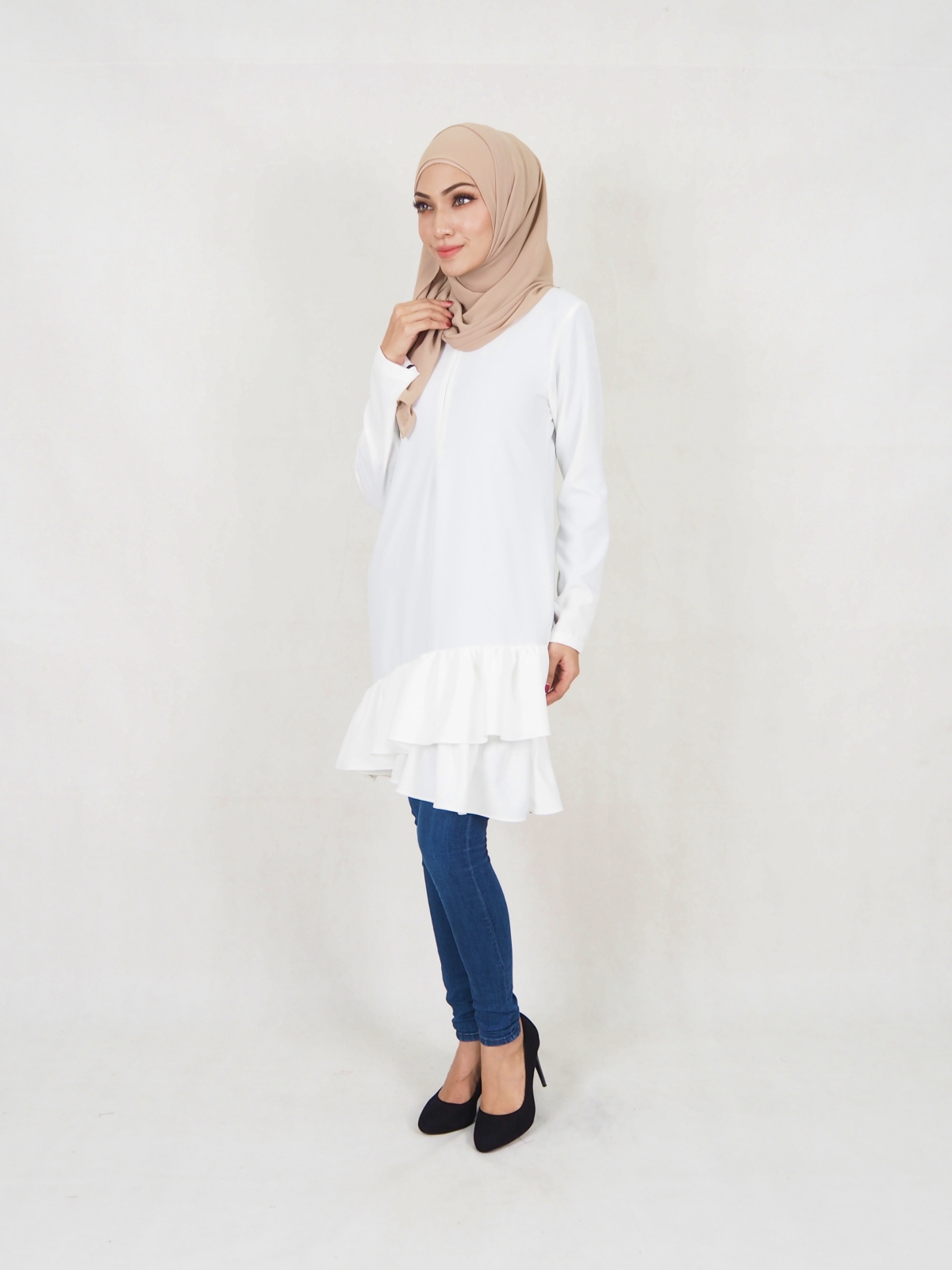 SW5354 PLUS SIZE PEPLUM BLOUSE WHITE