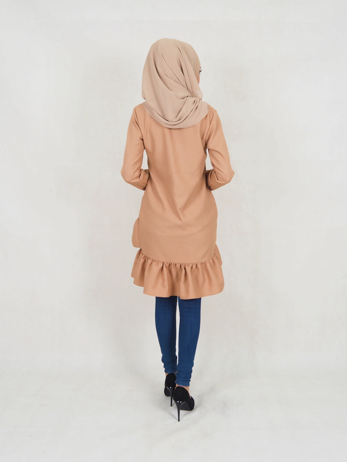 SW5354 PLUS SIZE PEPLUM BLOUSE BROWN