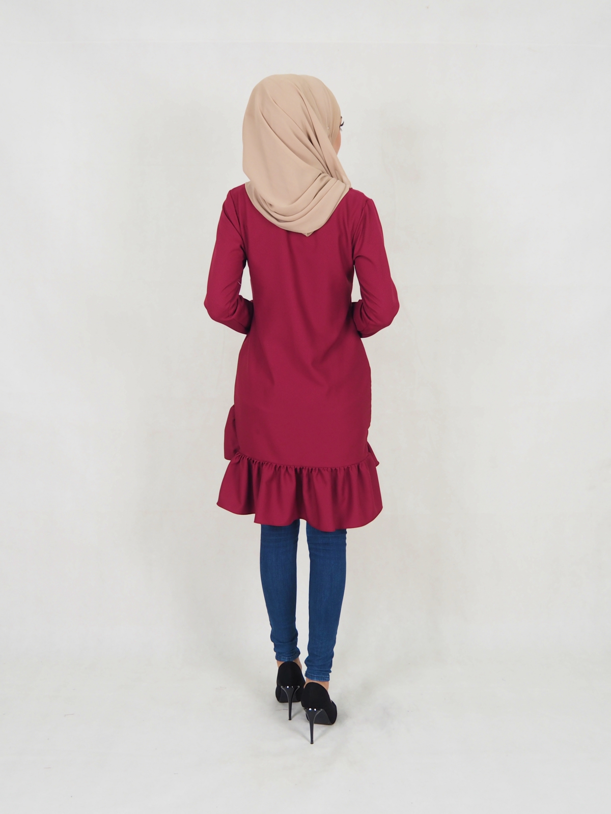 SW5354 PLUS SIZE PEPLUM BLOUSE MAROON