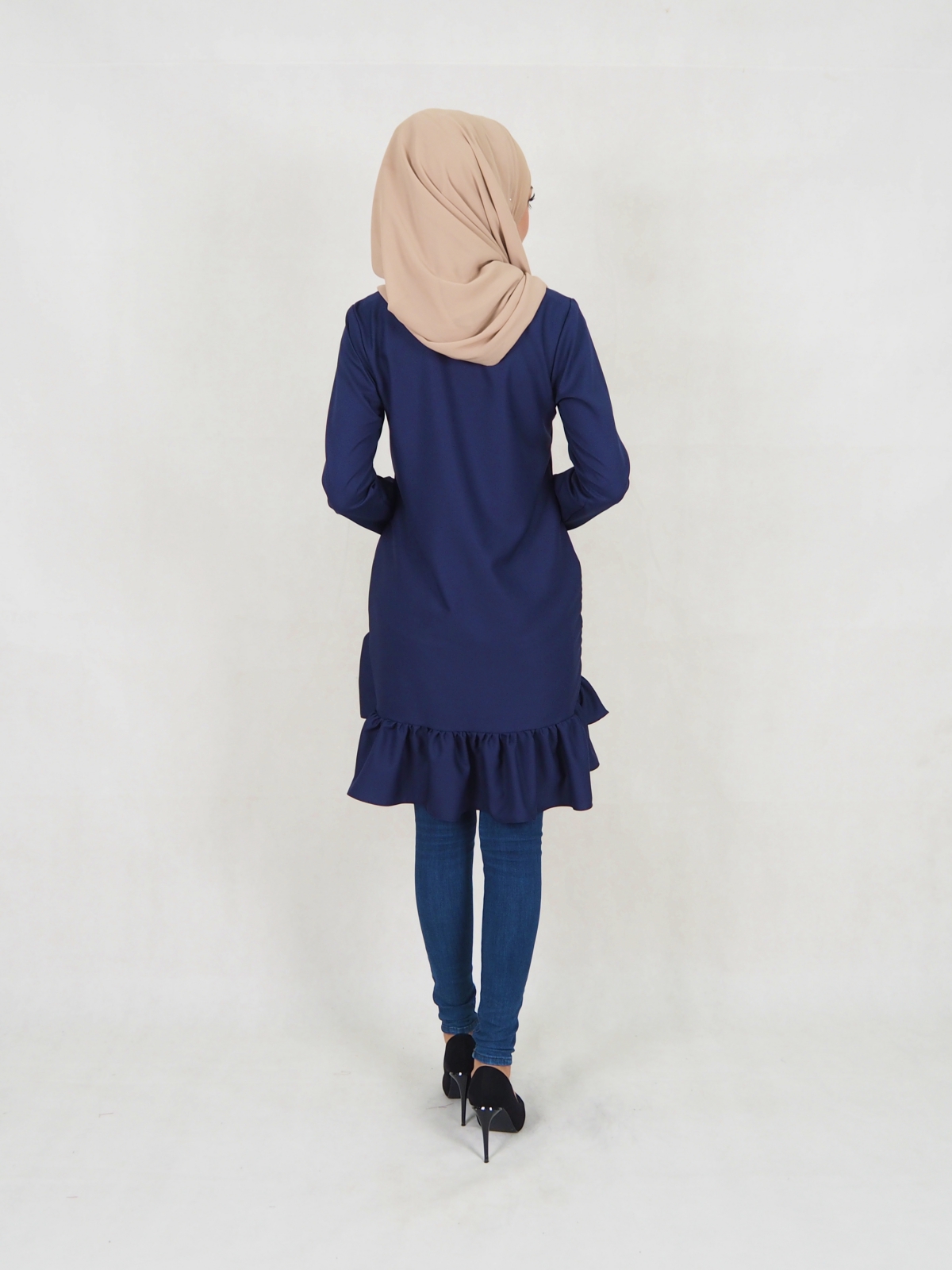 SW5354 PLUS SIZE PEPLUM BLOUSE NAVY BLUE