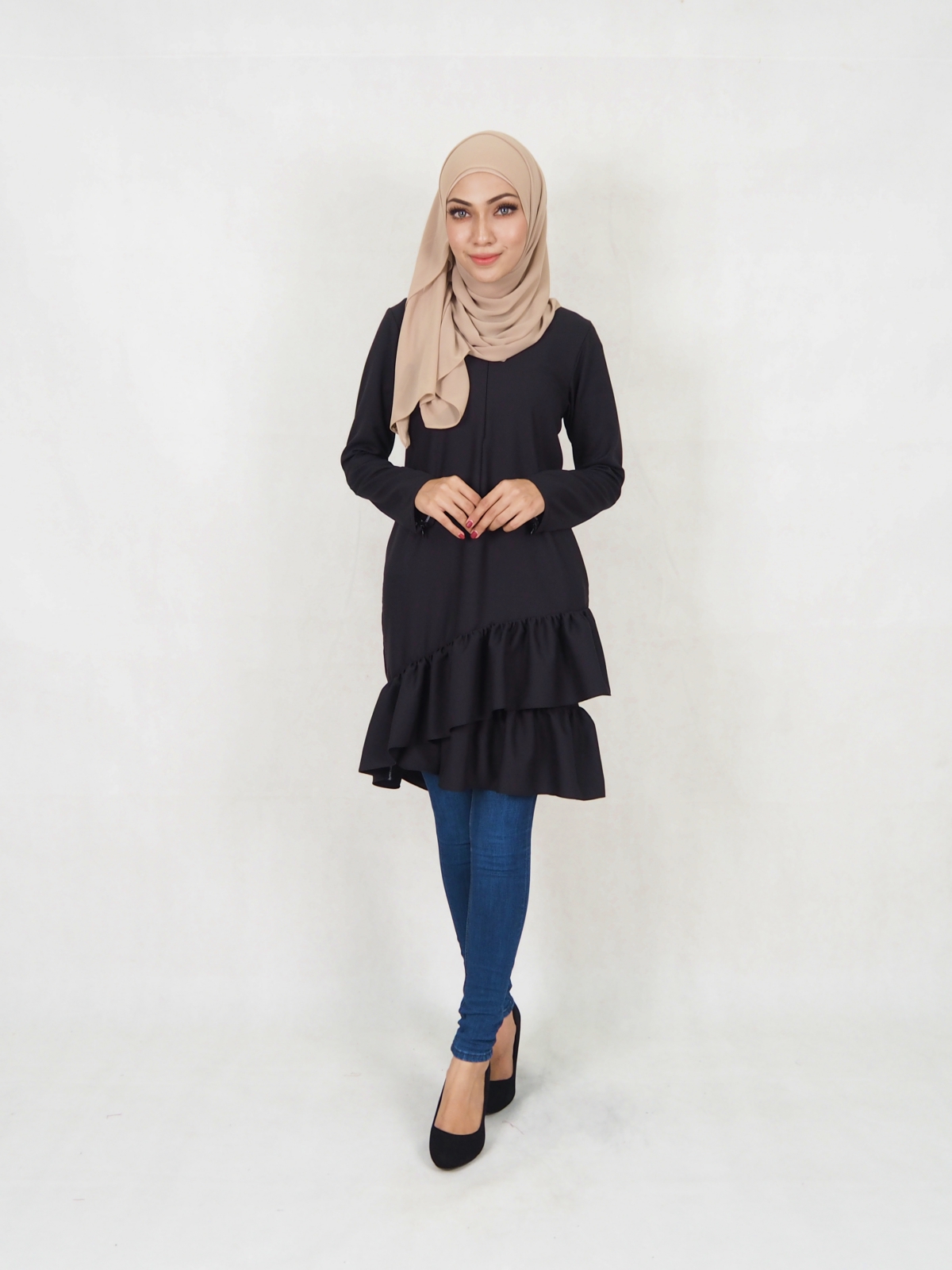 SW5354 PLUS SIZE PEPLUM BLOUSE BLACK