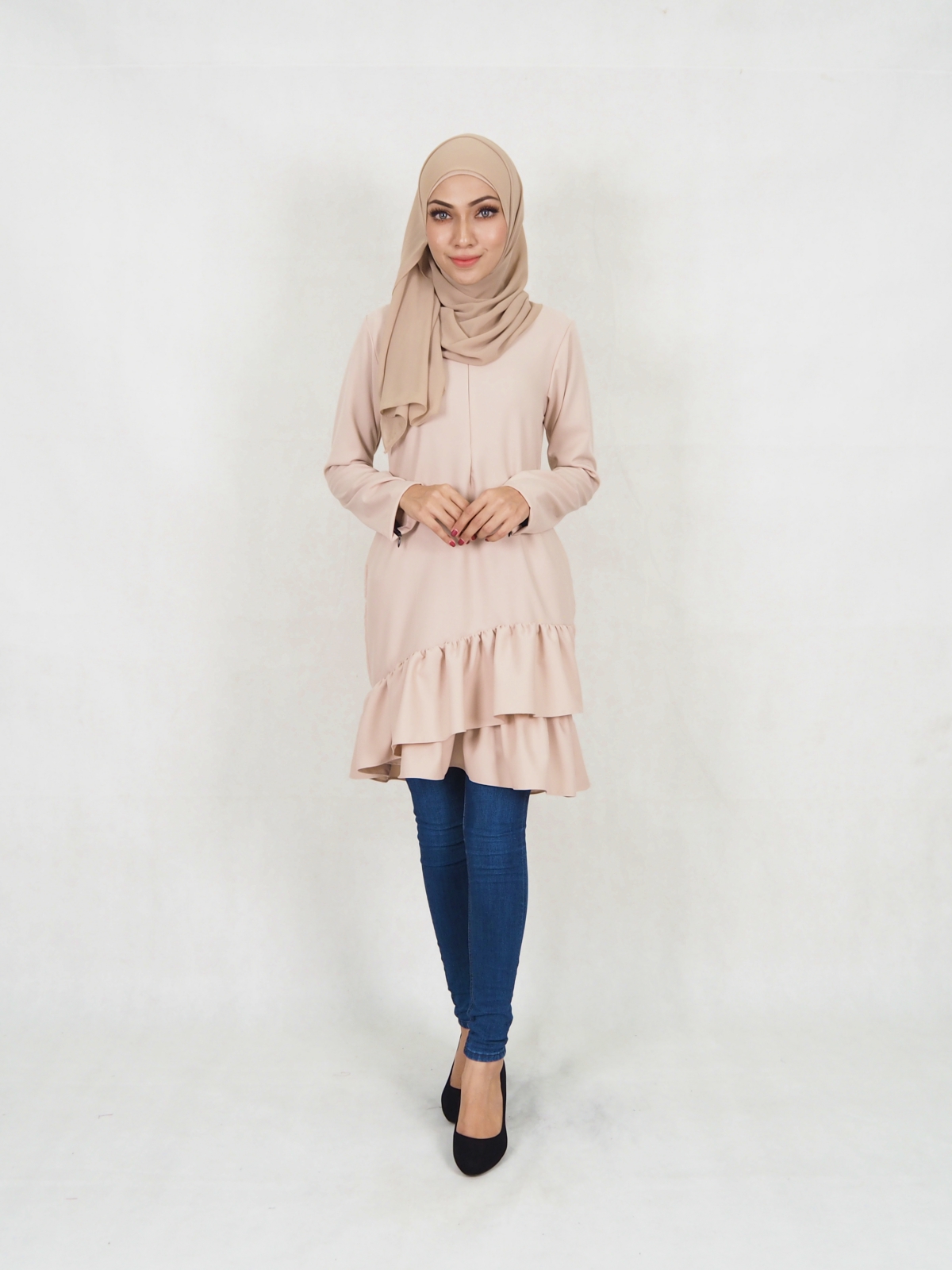SW5354 PLUS SIZE PEPLUM BLOUSE CREAM