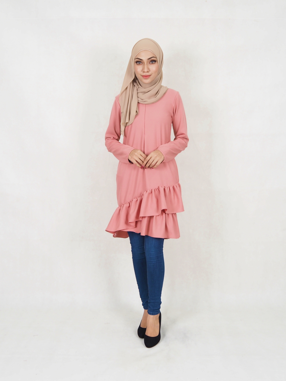 SW5354 PLUS SIZE PEPLUM BLOUSE DUSTY PINK