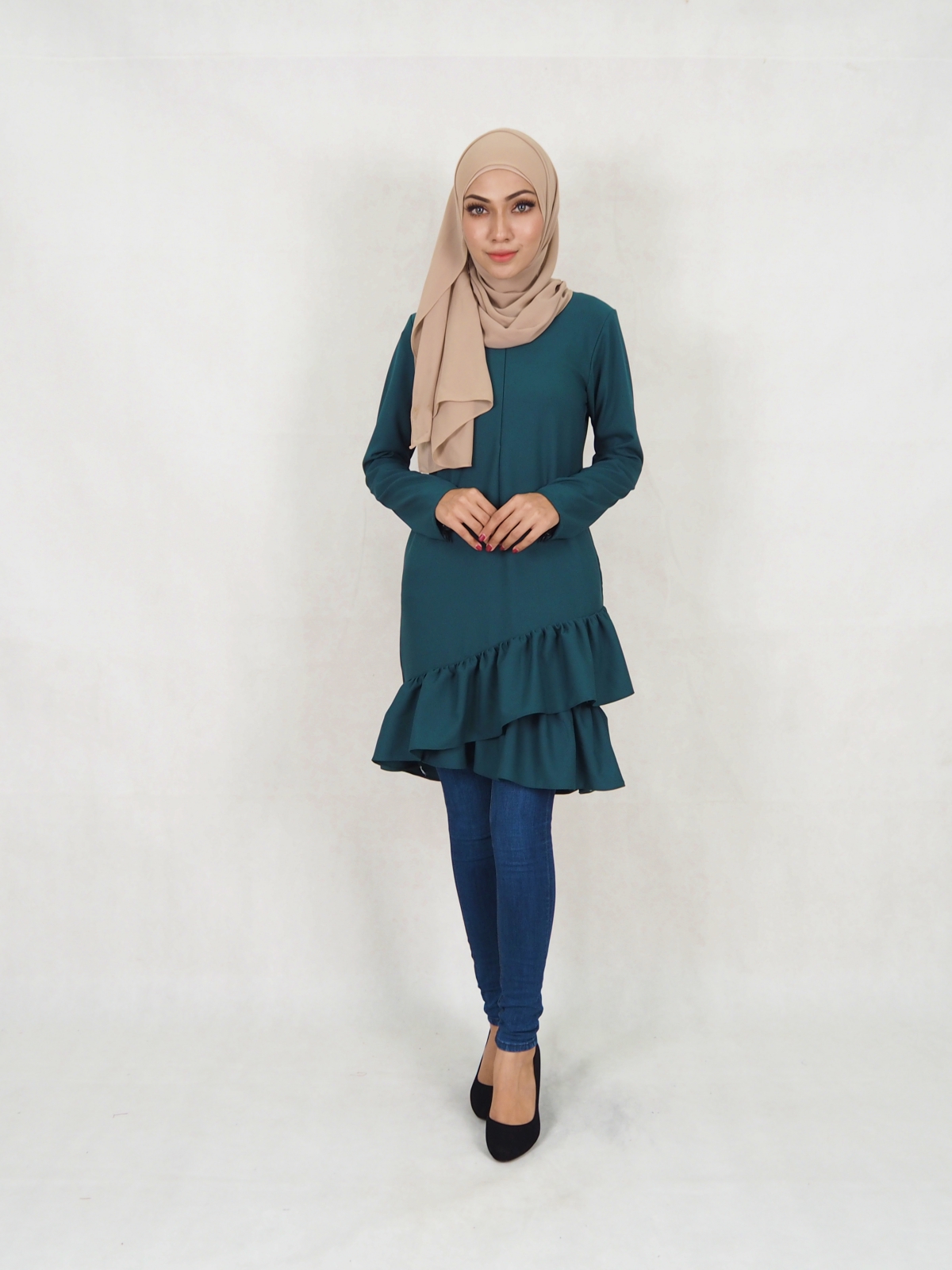 SW5354 PLUS SIZE PEPLUM BLOUSE EMERALD GREEN