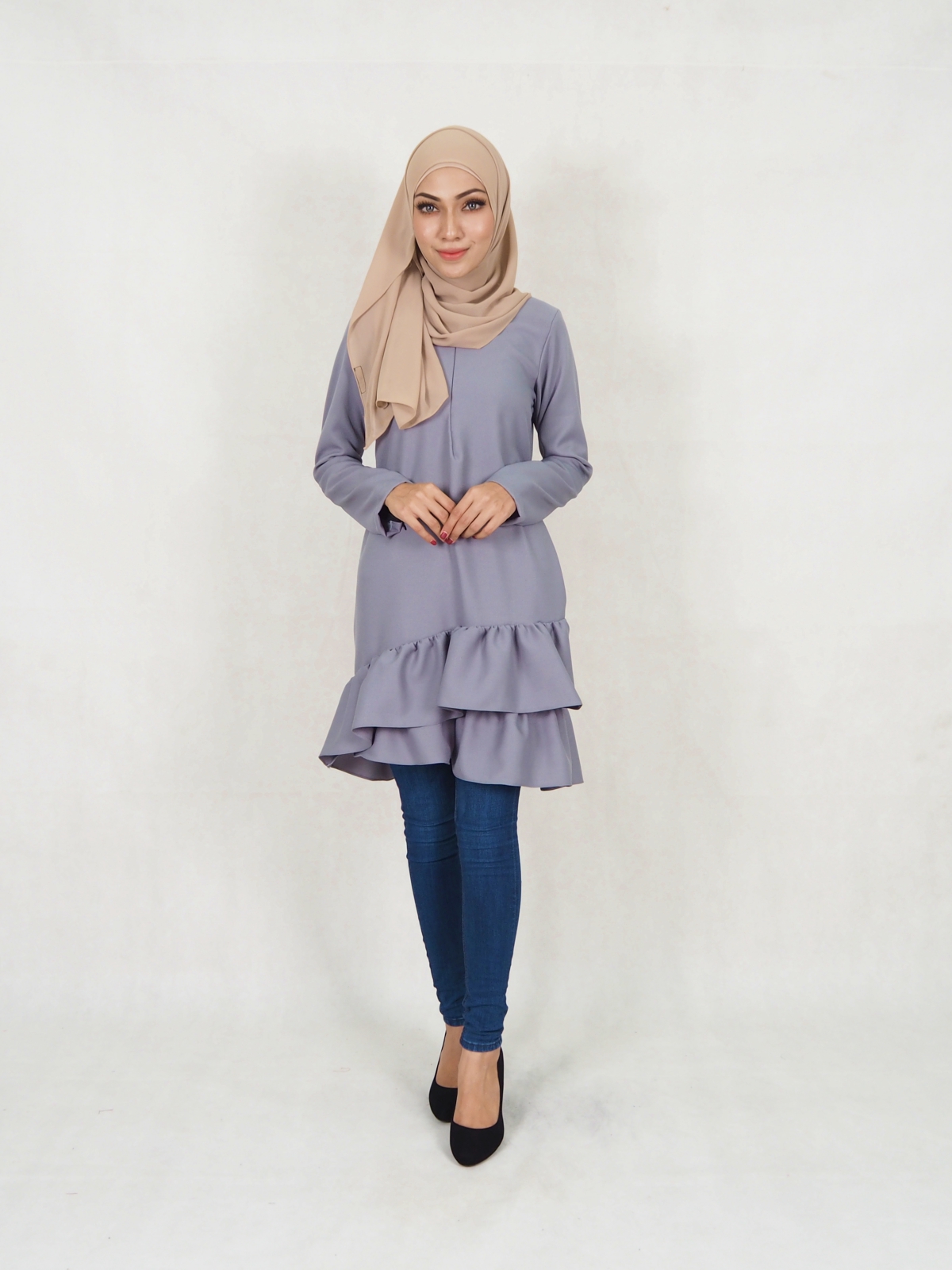 SW5354 PLUS SIZE PEPLUM BLOUSE GREY