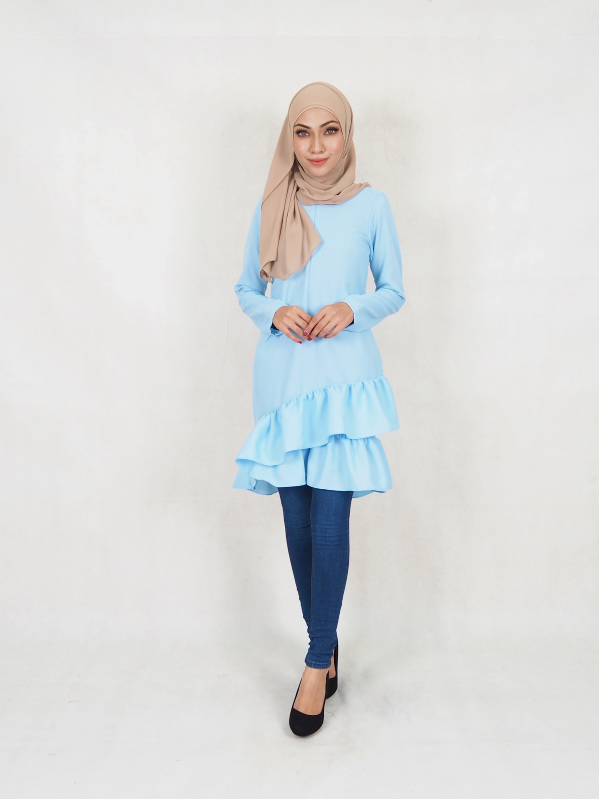 SW5354 PLUS SIZE PEPLUM BLOUSE LIGHT BLUE
