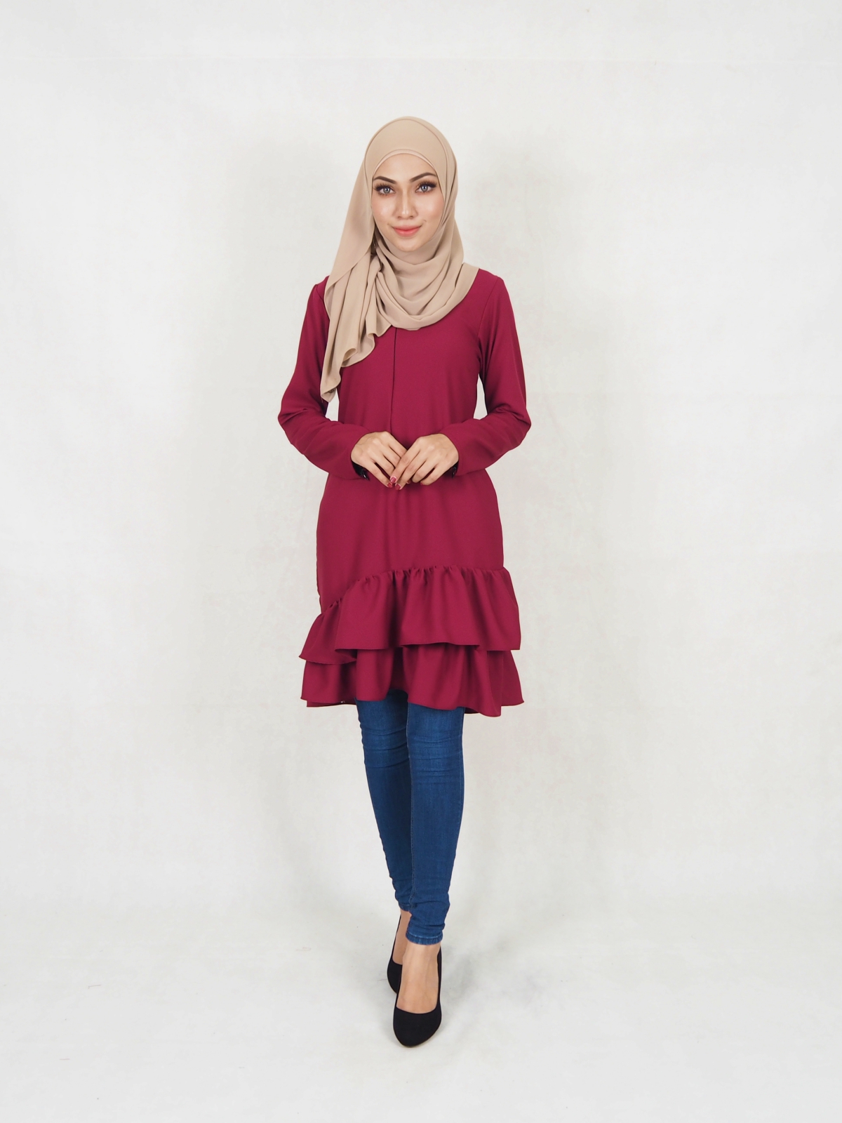 SW5354 PLUS SIZE PEPLUM BLOUSE MAROON