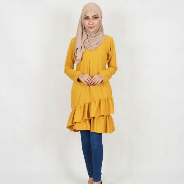 SW5354 PLUS SIZE PEPLUM BLOUSE MUSTARD