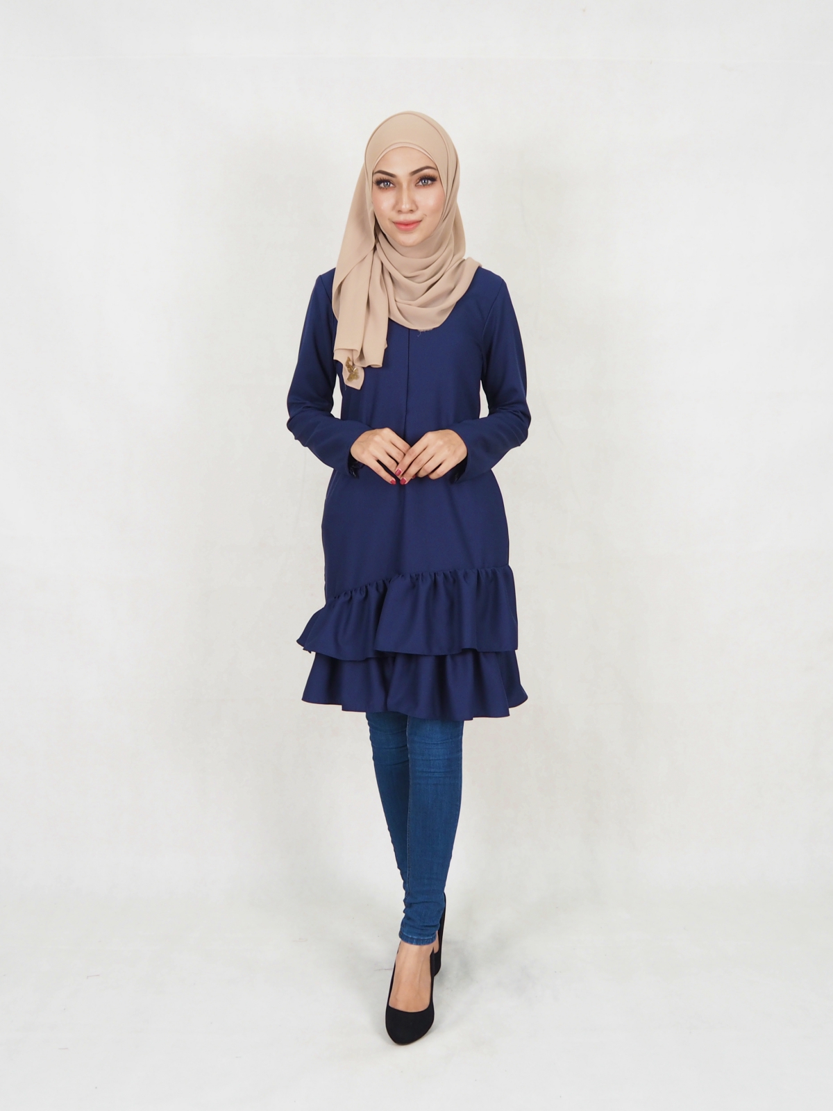 SW5354 PLUS SIZE PEPLUM BLOUSE NAVY BLUE