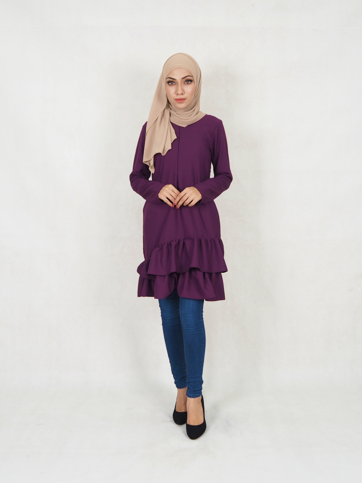 SW5354 PLUS SIZE PEPLUM BLOUSE PURPLE