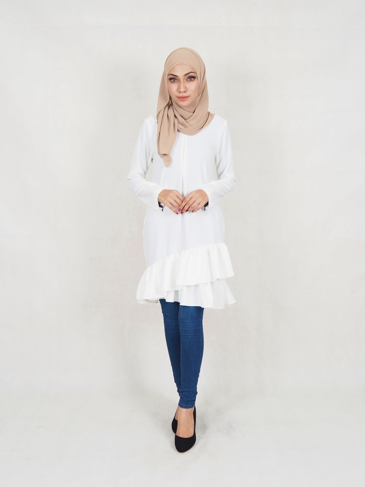SW5354 PLUS SIZE PEPLUM BLOUSE WHITE