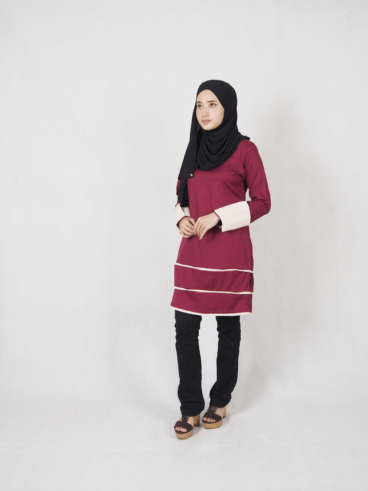 SW5358 WOMEN'S TRENDY BLOUSE MAROON