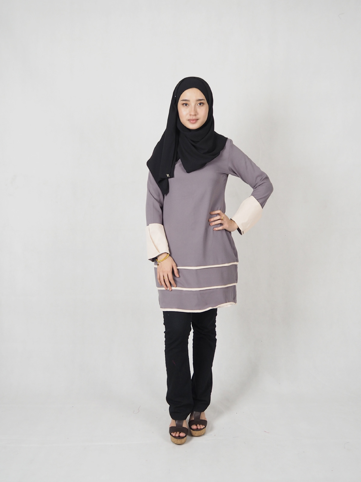 SW5358 WOMEN'S TRENDY BLOUSE GREY