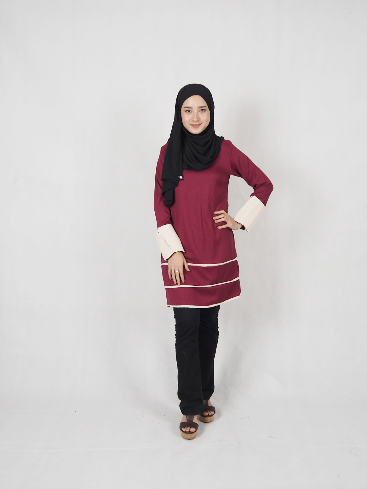 SW5358 WOMEN'S TRENDY BLOUSE MAROON