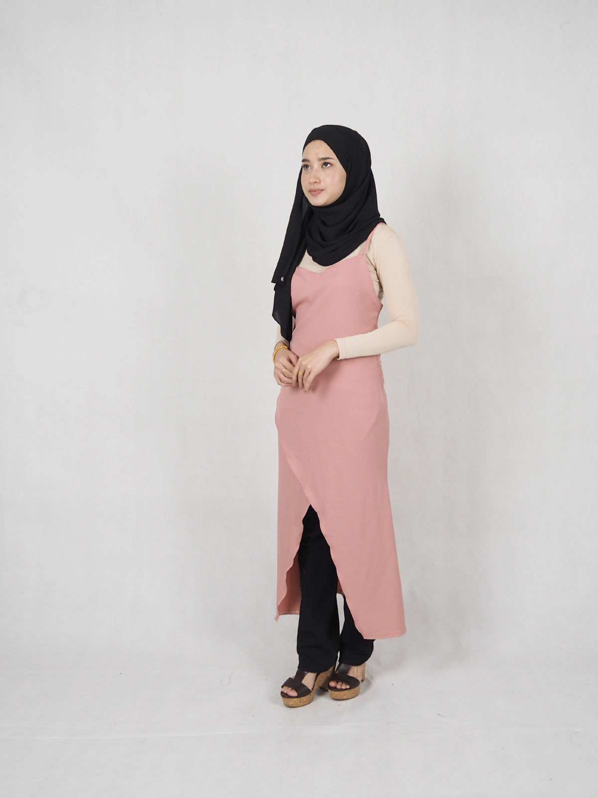 SW5359 WOMEN'S STRAP DRESS DUSTY PINK