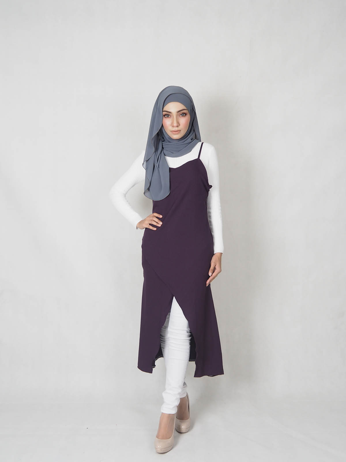 SW5359 WOMEN'S STRAP DRESS PURPLE