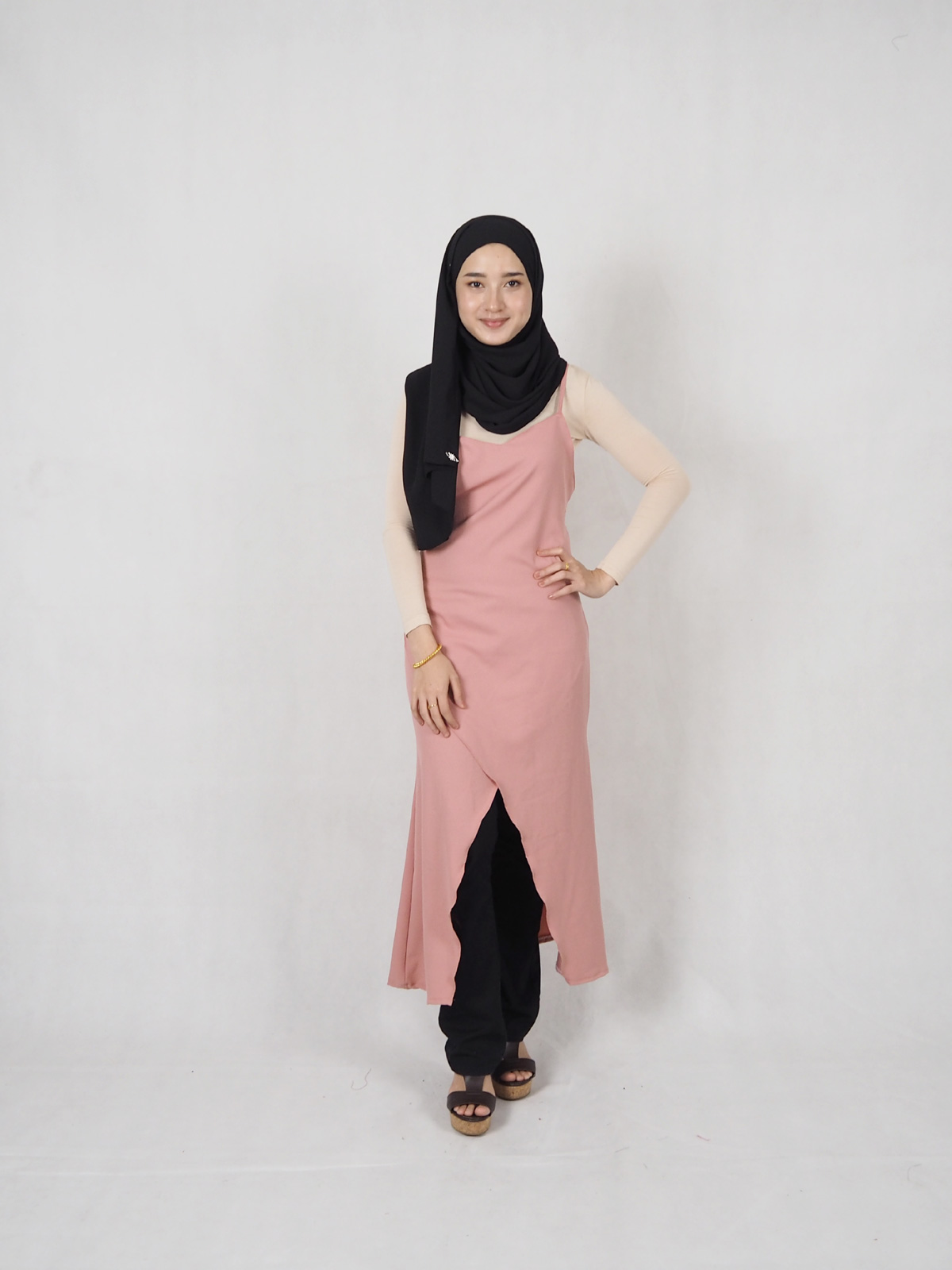 SW5359 WOMEN'S STRAP DRESS DUSTY PINK