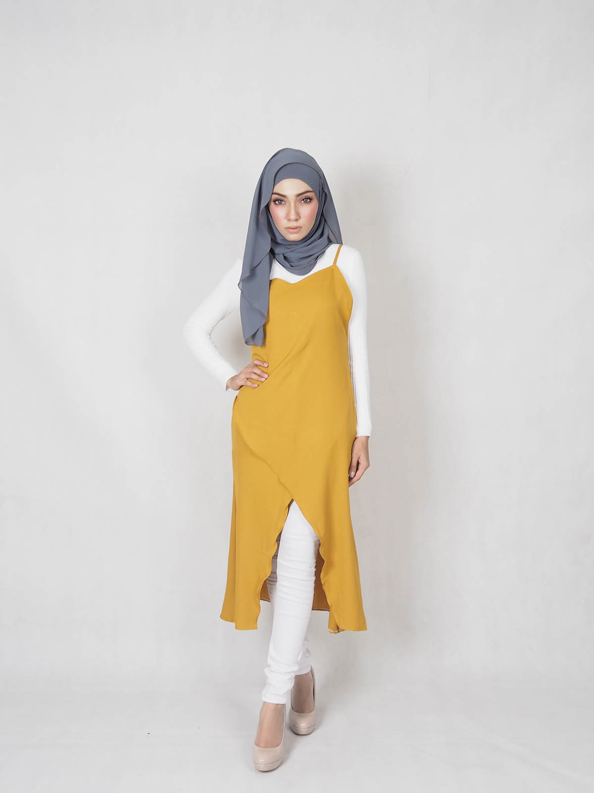 SW5359 WOMEN'S STRAP DRESS MUSTARD