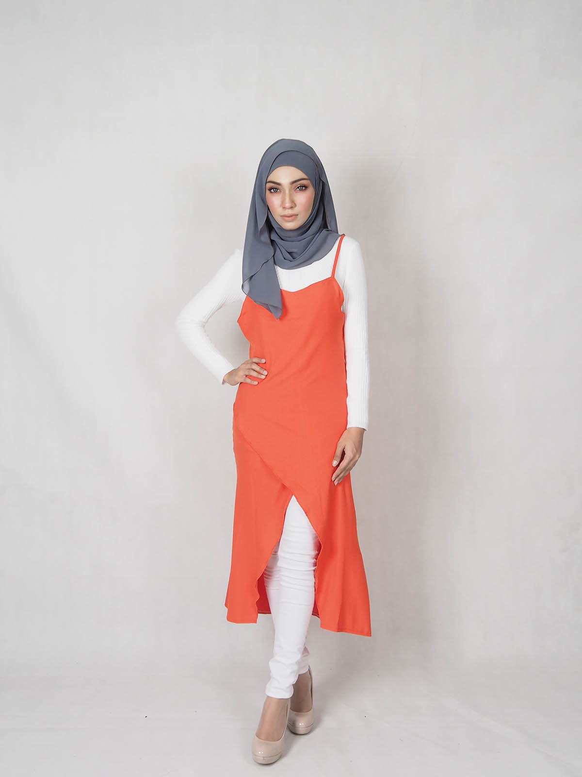 SW5359 WOMEN'S STRAP DRESS ORANGE