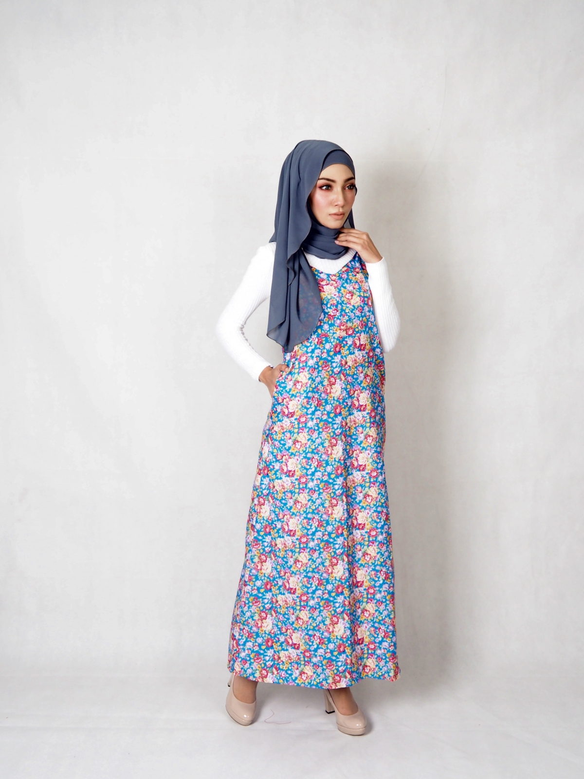 SW5360 FLORAL PRINTED DRESS BLUE