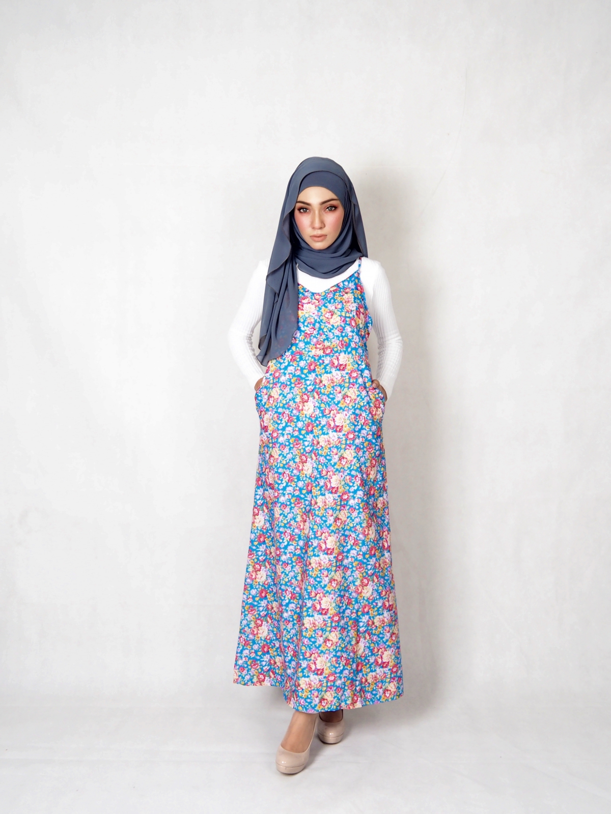 SW5360 FLORAL PRINTED DRESS BLUE