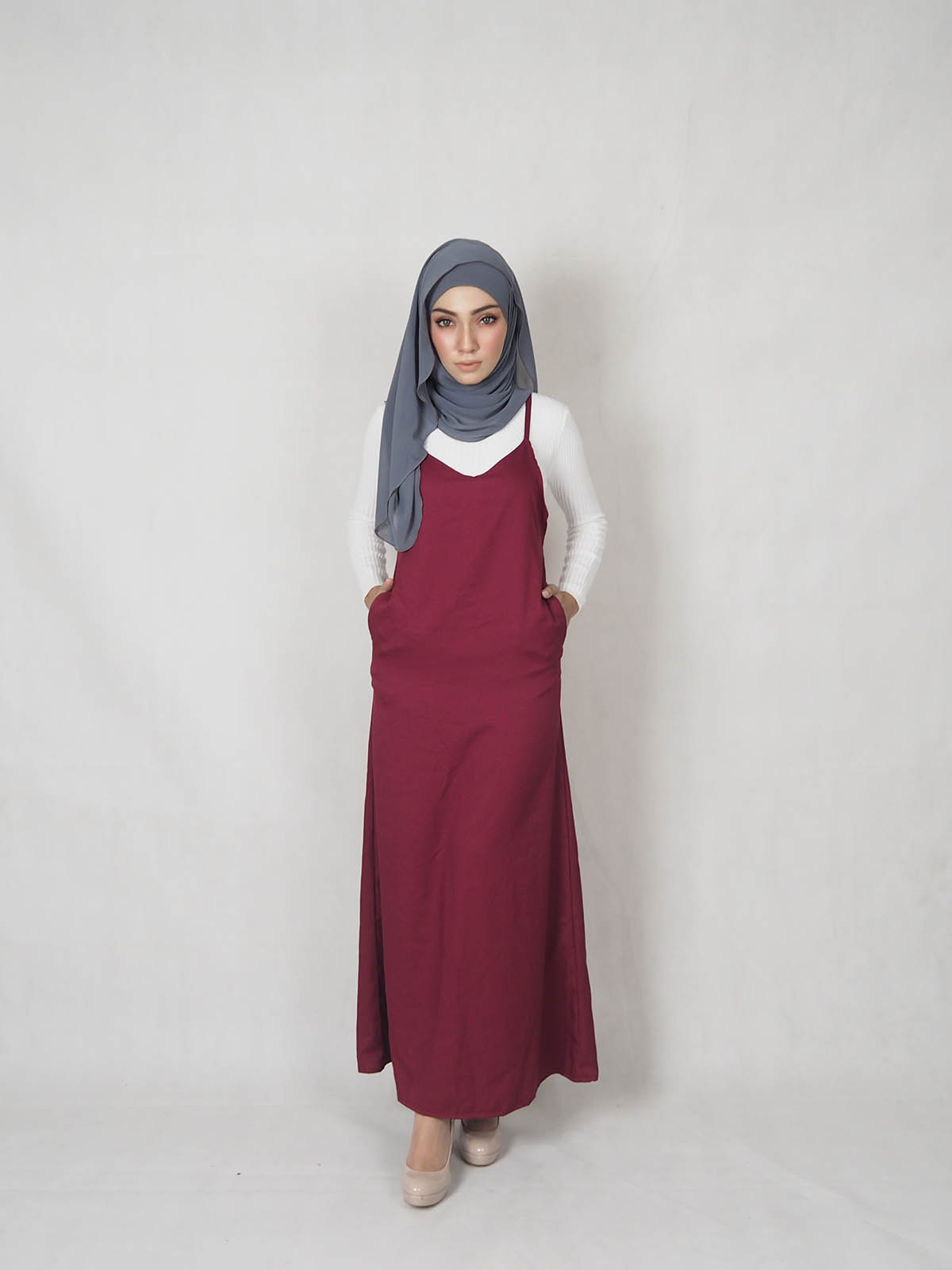 SW5361 PLAIN STRAP DRESS MAROON
