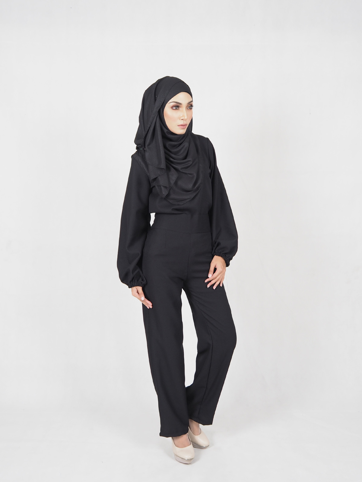 SW5366 High Waist Set Blouse+Pants Black