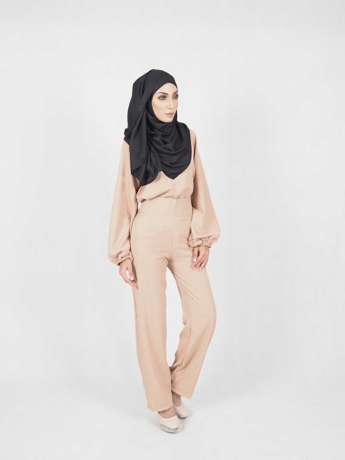 SW5366 High Waist Set Blouse+Pants Brown