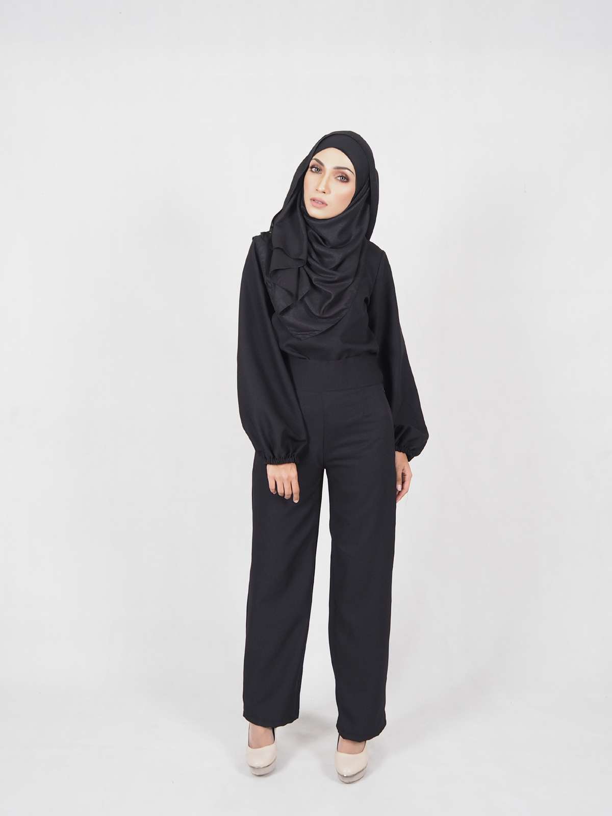 SW5366 High Waist Set Blouse+Pants Black